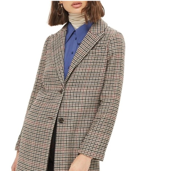 Topshop Jackets & Blazers - Topshop Bonded Check Houndstooth Overcoat